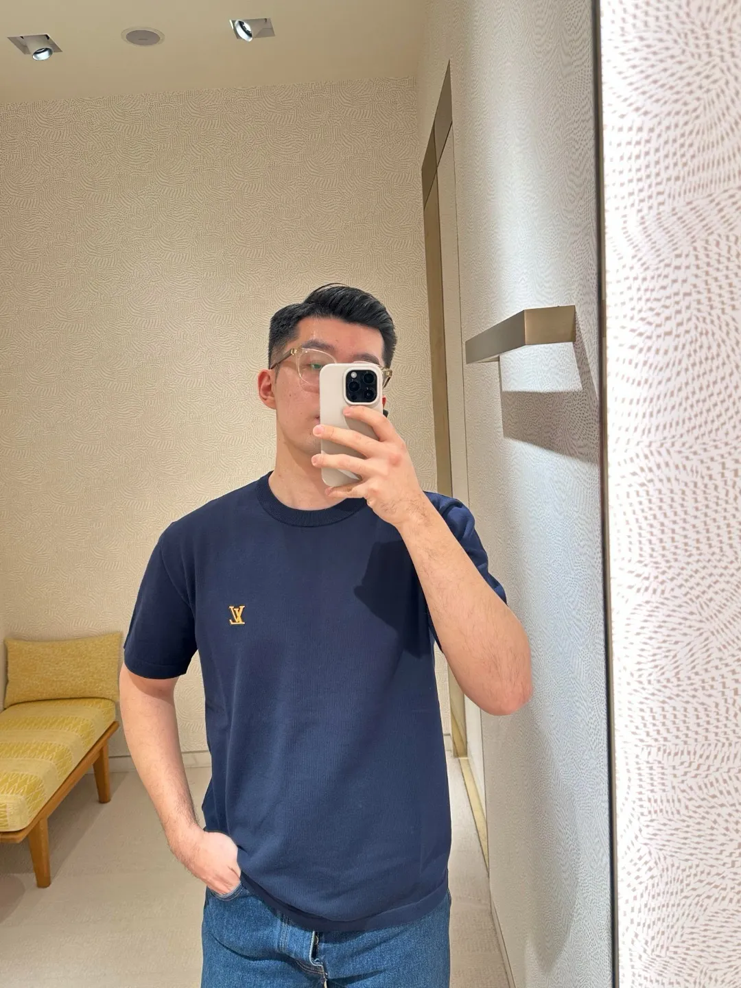 Louis Vuitton/Louis Vuitton 26ss chest silicone badge knitted short sleeves
